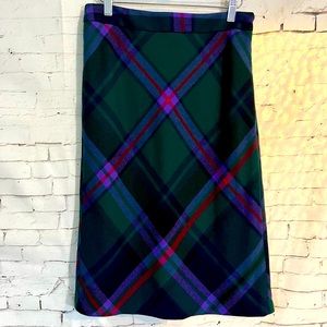Eddie Bauer Wool Blend Green Plaid Midi Lined Skirt Size 2 EUC Like New